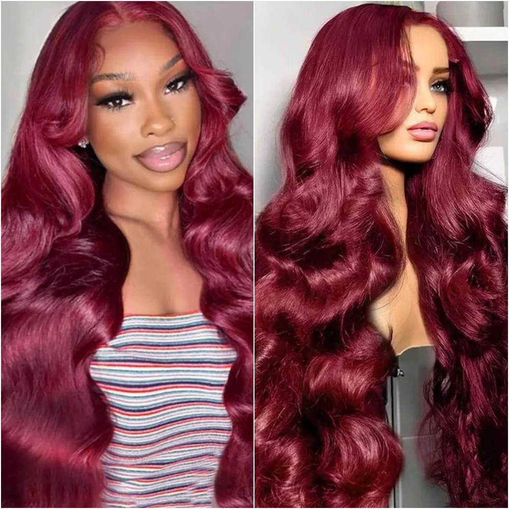 200% الكثافة الجسم موجة بورجوندي 99J الدانتيل شعر مستعار أمامي 30 36 بوصة 13x4 13x6 HD الدانتيل أمامي خصلات الشعر المستعار الإنسان البرازيلي للنساء #1