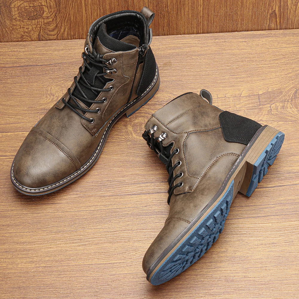 American Style Men's Classic Leather Boots 2025 Fashion Comfortable Brand Ankle Boots Men