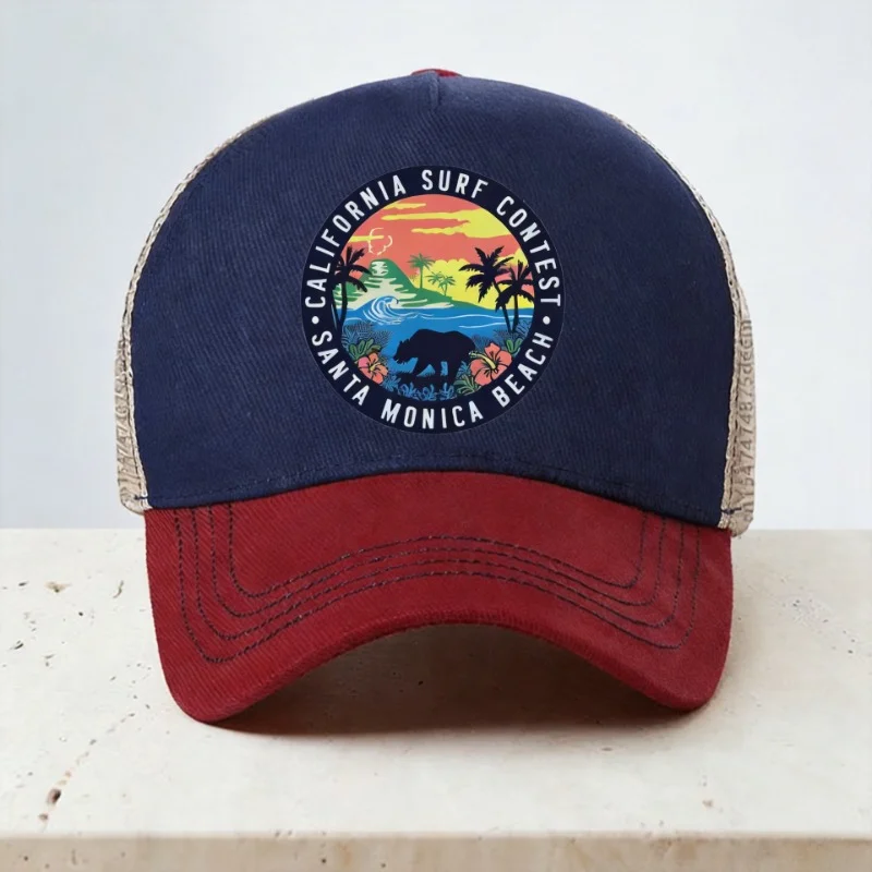 california surf contest baseball cap outdoor Cartoon santa monica beach hat Mesh breathable Snapback hats