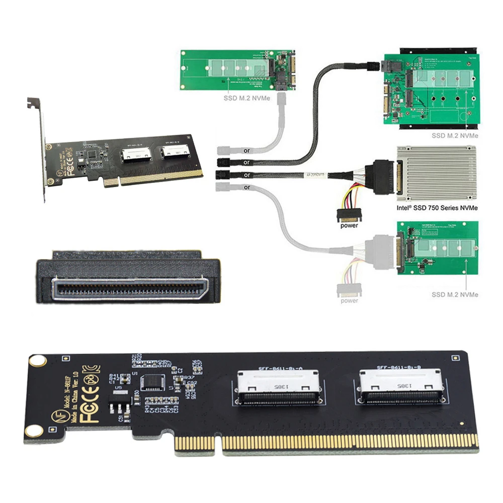 Dual Oculink SFF-8612 SFF-8611 8x for Mainboard SSD Graphics Card PCIE PCI-Express 16x to VROC Adapter