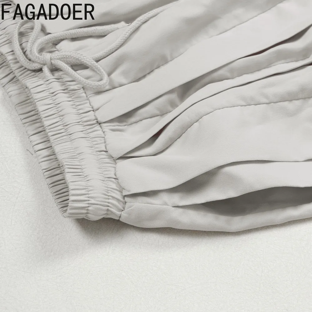 FAGADOER Casual Ruched Patchwork Lantern Sleeve Pants Women High Waist Drawstring Patchwork Pants Female Streetwear Trousers New