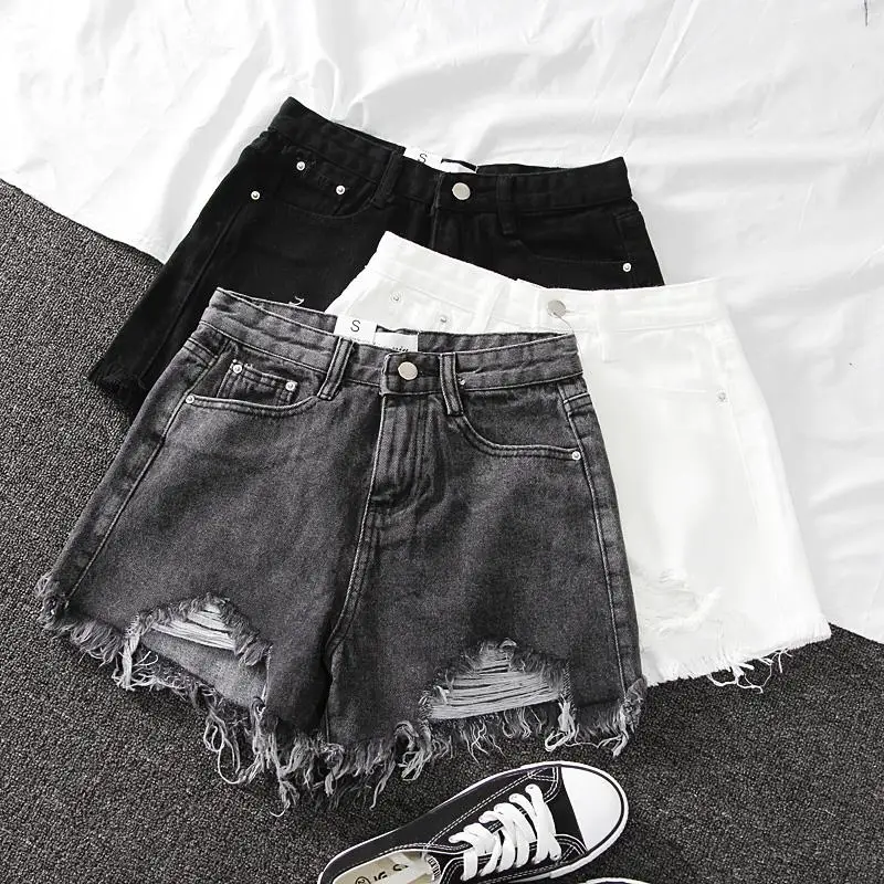 Summer New High Waist Korean Style Denim Shorts Women Loose Tassel A-Line Student Wide Leg Hot Pants Trendy Casual Pants