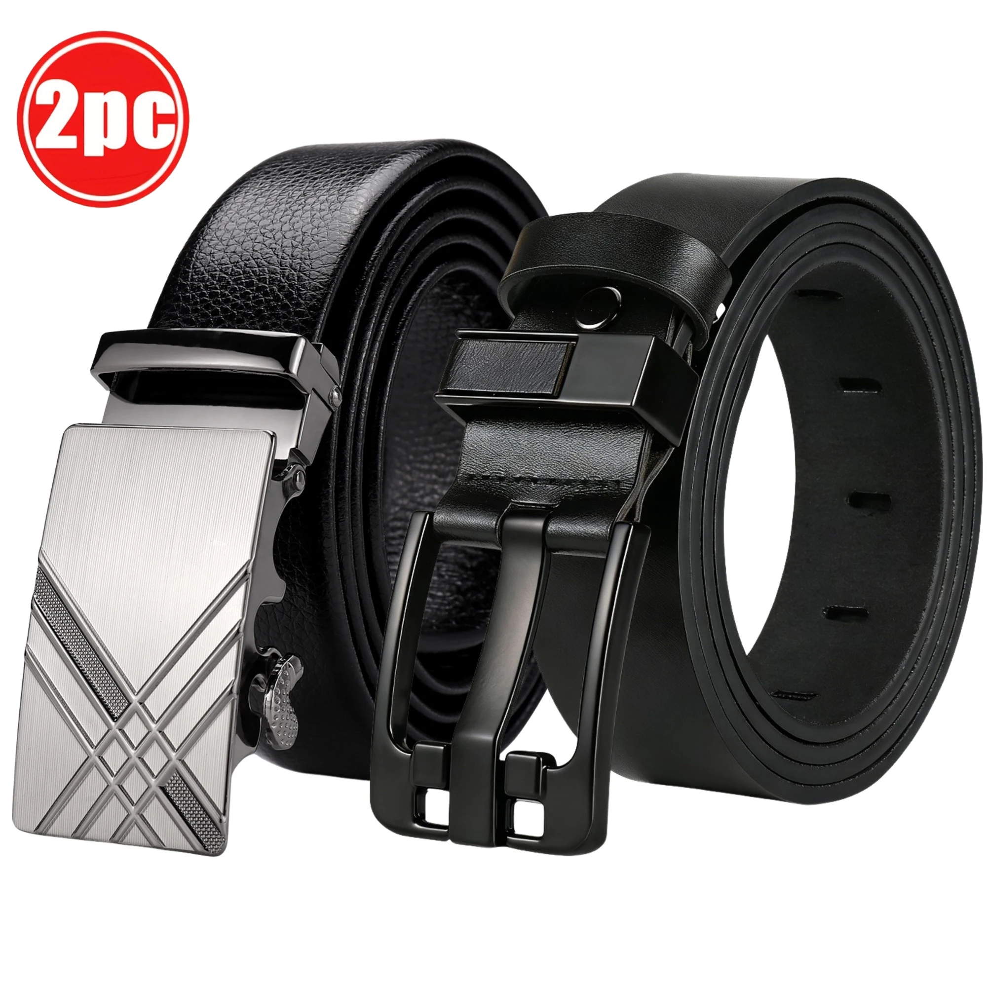 cinto-masculino-2pc-design-com-fivela-dupla-fivela-automatica-de-malha-prateada-e-fivela-preta-conjunto-de-otimo-custo-beneficio