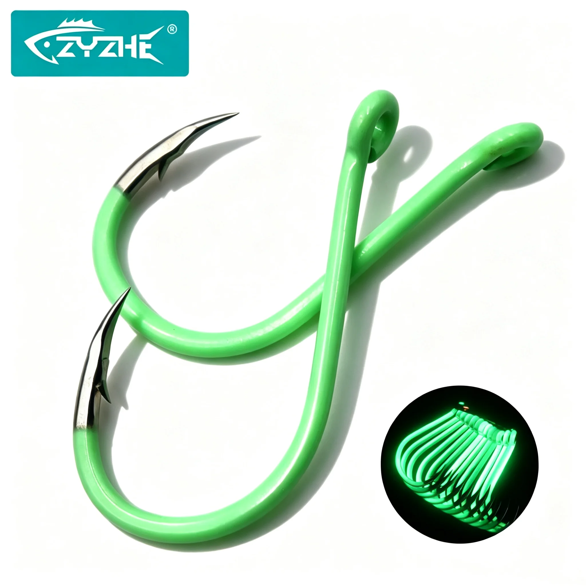 ZYZHE 12/24pcs/Box Luminous Chinu Hooks High Carbon Steel CHINU Hooks Fluorescent Night Fishing Hooks Carp Fishhooks Tackle