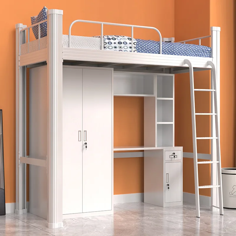 College student dormitory bed under table combination  apartment wrought iron adult home staff ladder double bunk