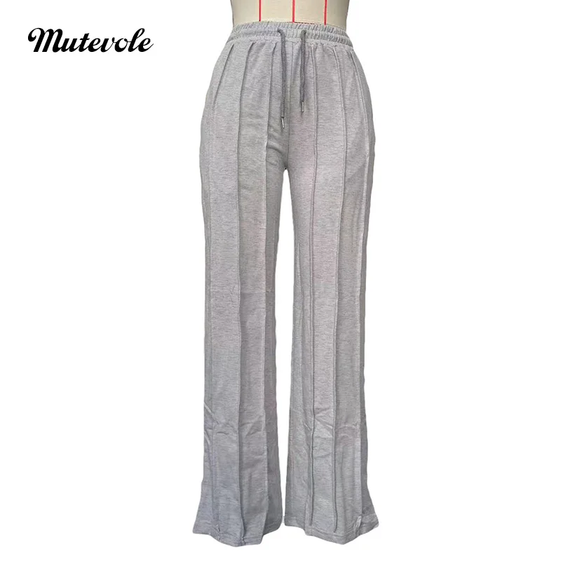 Mutevole Women Drawstring Straight Jogger Pants Loose Fit Wide Leg Sweatpants