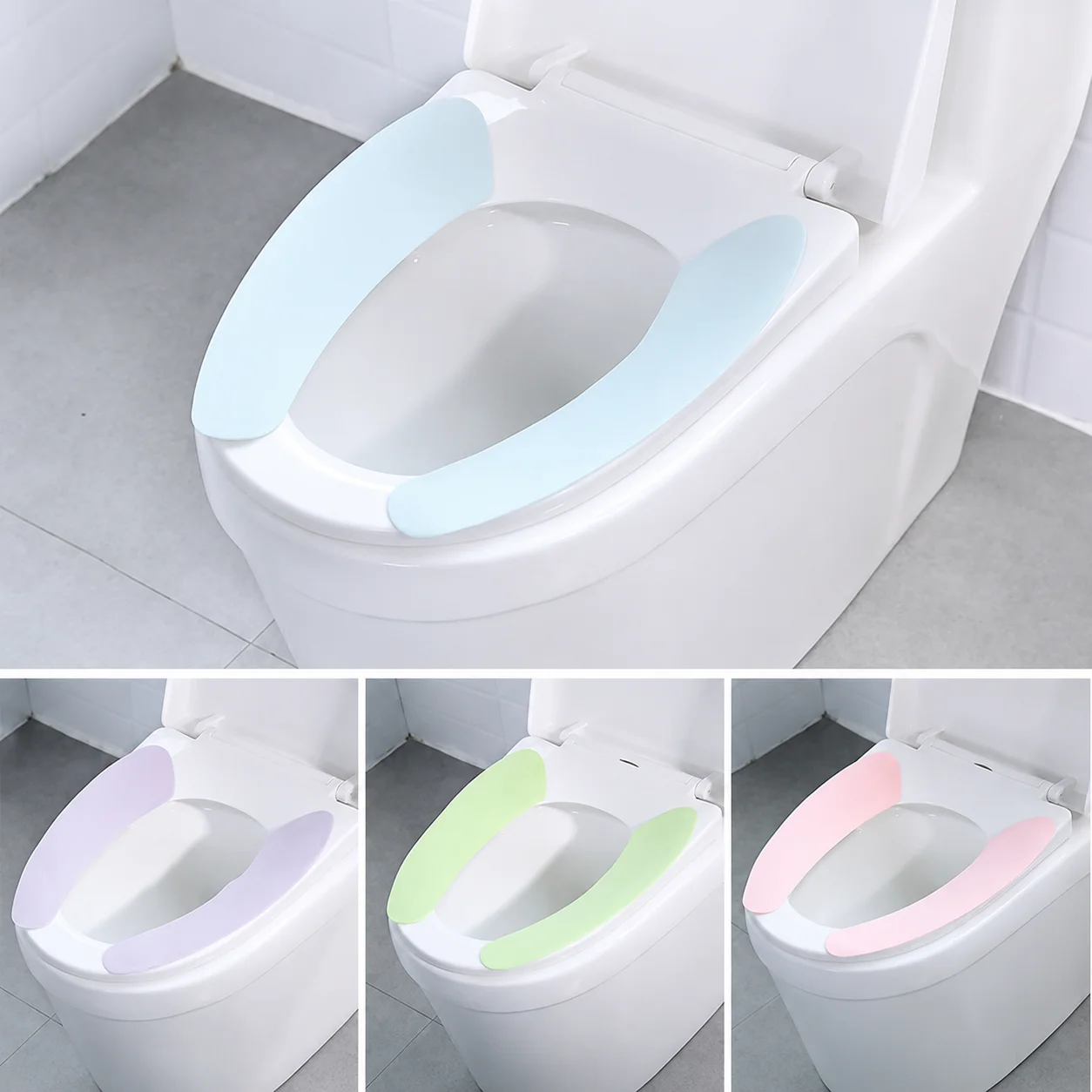 2Pc/set Reusable Toilet Seat Cover Warm Flannel Toilet Sticker Seat Pad Washable Bathroom Warmer Seat Bathroom Cushion Pad