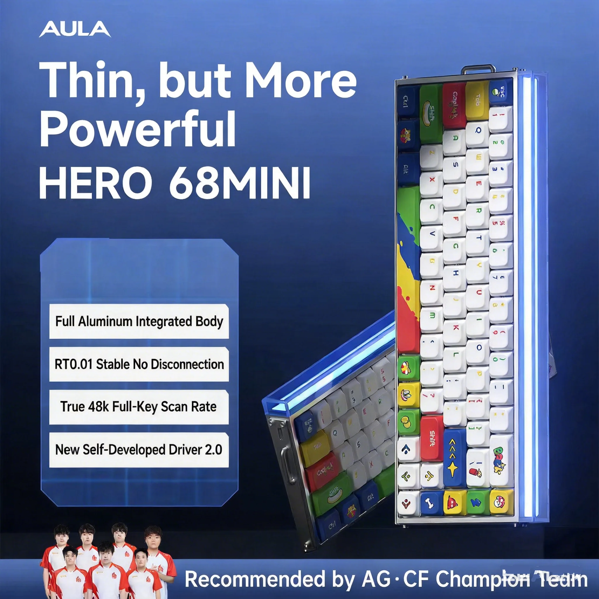 

Игровая клавиатура AULA Hero68 Mini с проводным подключением, полностью алюминиевая, с магнитными переключателями 0.01RT 8000 Гц, низкой задержкой, RGB-подсветкой, механическая, для ПК-геймеров