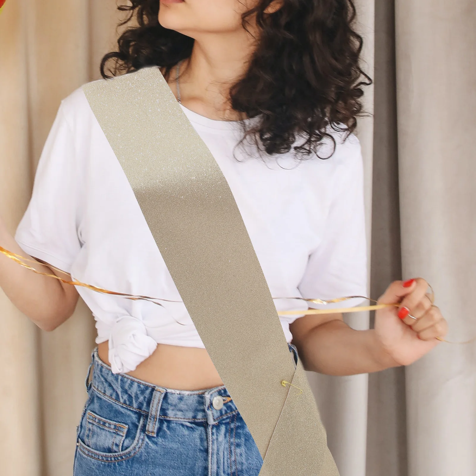 

1pc Blank Glitter Sash Diy Party Decorations Wedding Birthday Prom Bridal Shower Bachelorette Sashes Women Accessories