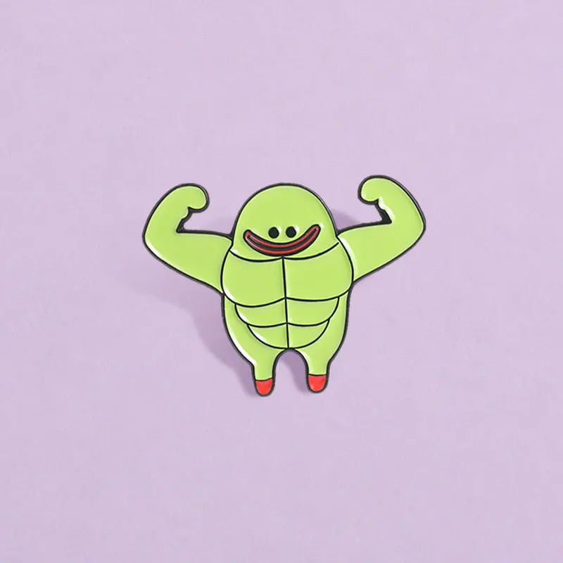 Funny Green Vegetable Muscle Monster Enamel Pin Bodybuilding Meme Brooches Strong Character Lapel Badge Novelty Gift