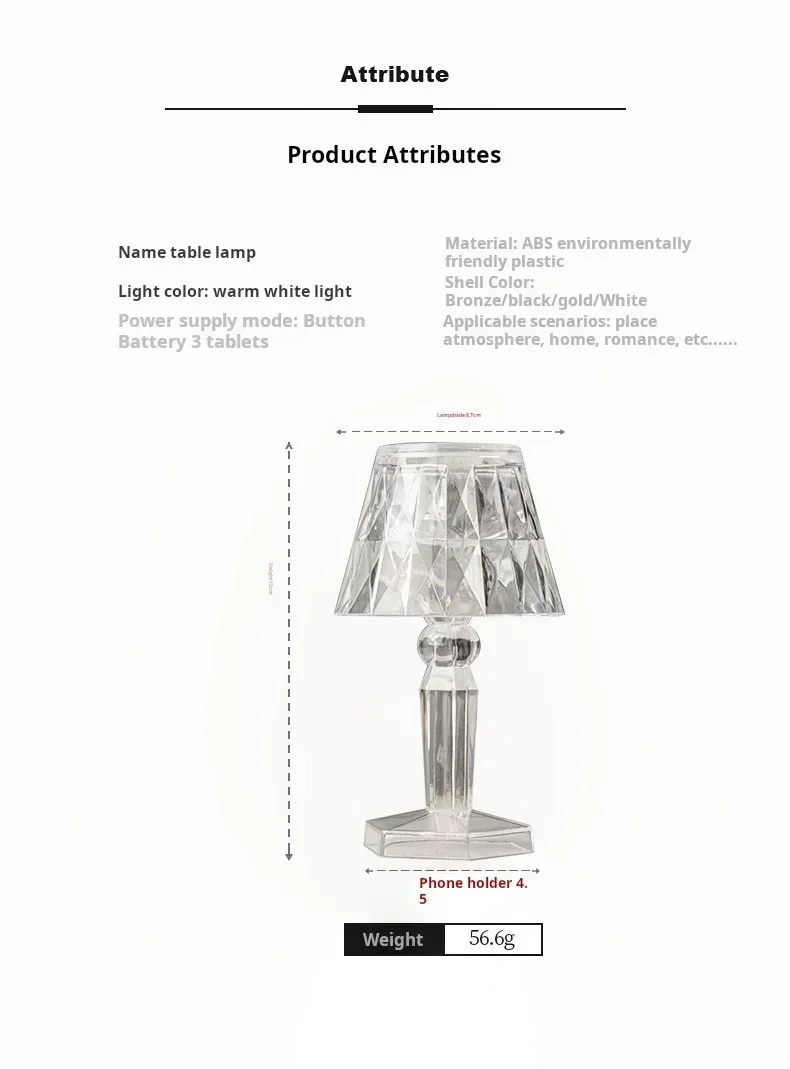 Mini Kristall Tischlampe Farbwechsel Batterie Nachttischlampe Nachtlicht für Tisch Abendessen Bar Schlafzimmer Party Weihnachten LED Nacht – Detail 4