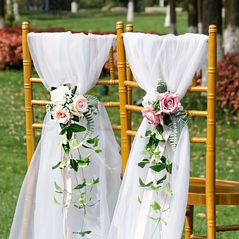 1PC 500cm*48cm gauze gauze wedding layout arch decoration garden party stairs chair back decoration organza view 5