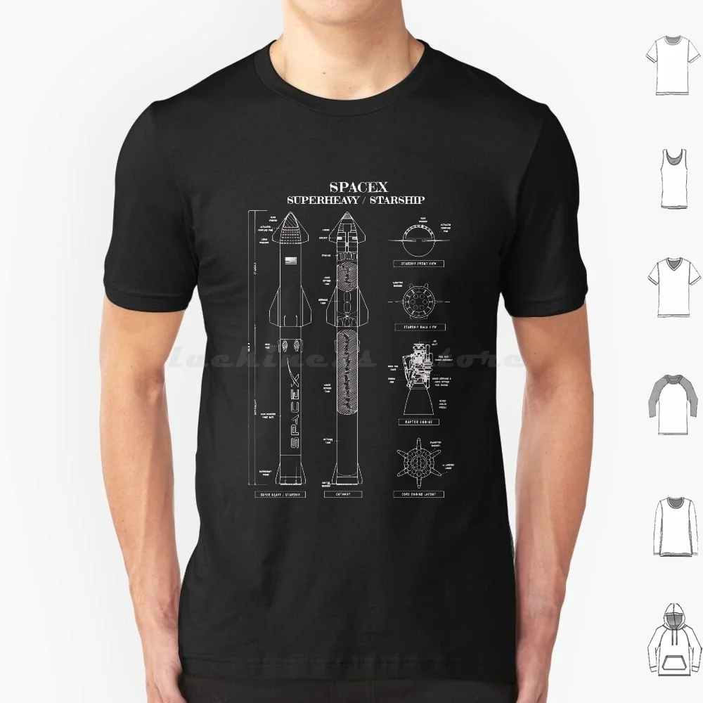 

Spacex Starship & Super Heavy ( White Stencil-No Background ) Vertical T Shirt Big Size 100% Cotton Spacex Starship Musk Rocket