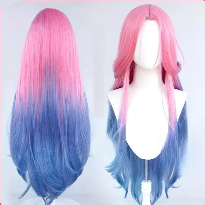 أنيمي ميزي تأثيري الملابس شعر مستعار الوردي التدرج الأزرق الأرجواني الشعر الطويل المرحلة زي المخملية تنورة أنيمي الغريبة المرحلة تأثيري حلي #6