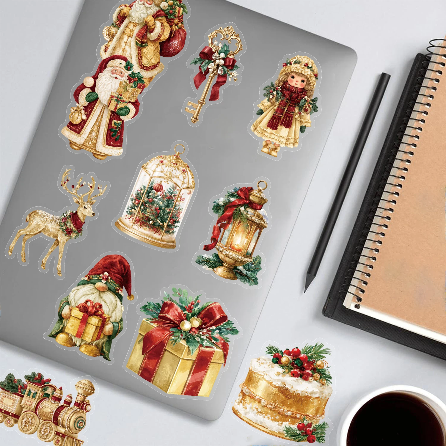 50PCS Creative Golden Christmas Sticker Skateboard Streetwear Supplies Fridge Guitar Motorcycle Suitcase Aesthetic Funny Sticker