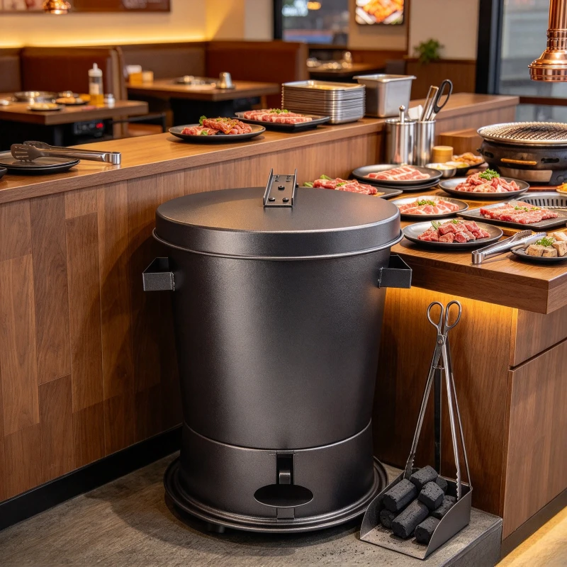 Charcoal Extinguisher Bucket, Commercial Korean BBQ Thickened Charcoal Snuffer Can with Lid for Restaurant and Grill Use
