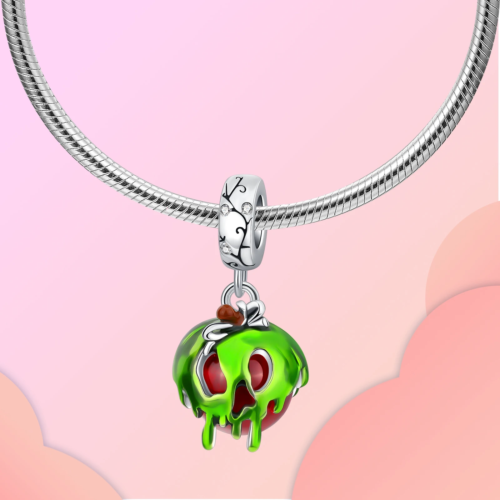 925 Sterling Silver Skull Head Apple Green Pendant Charm Fit Original  Charms Bracelets Women DIY Jewelry Gift