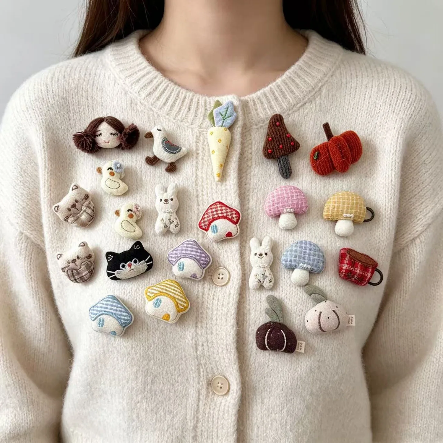 Brooch Fabric Mori Style Cute Bear Bunny Mushroom Pin Clothes Bag Curtain Decoration Soft Cotton Alloy Back Premium Gift