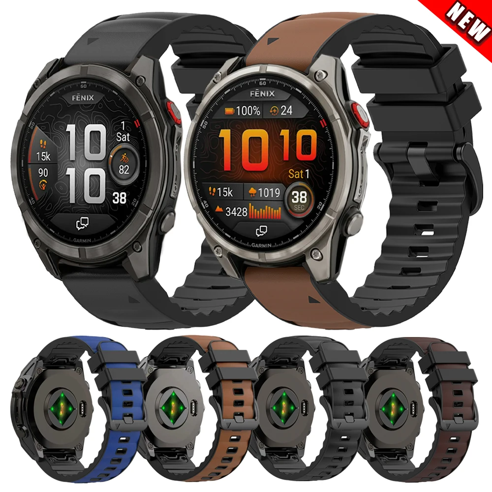 Leder + Silikonarmband für Garmin Fenix8 Pro E 7x 6x 5x/Tactix 8/Epix Pro/Forerunner 965/D2 Delta 22mm 26mm QuickFit Sportarmband