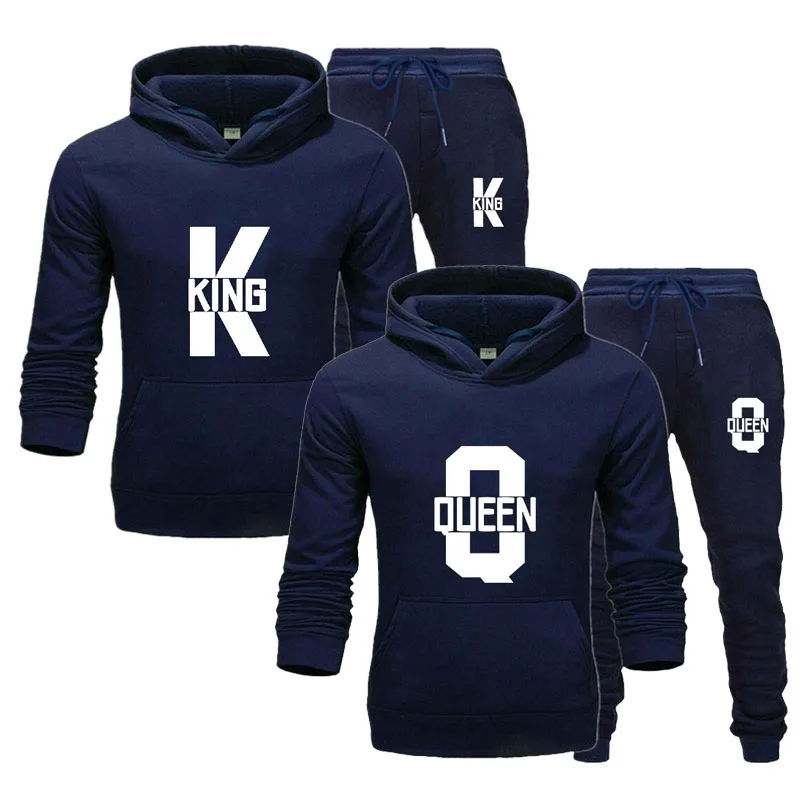 Lovers Couple KING QUEEN Print Hoodie Suits 2 Piece Hoodie and Pants Men Women Hoodie Set Tops Classic Fashion Sportwear Outfit