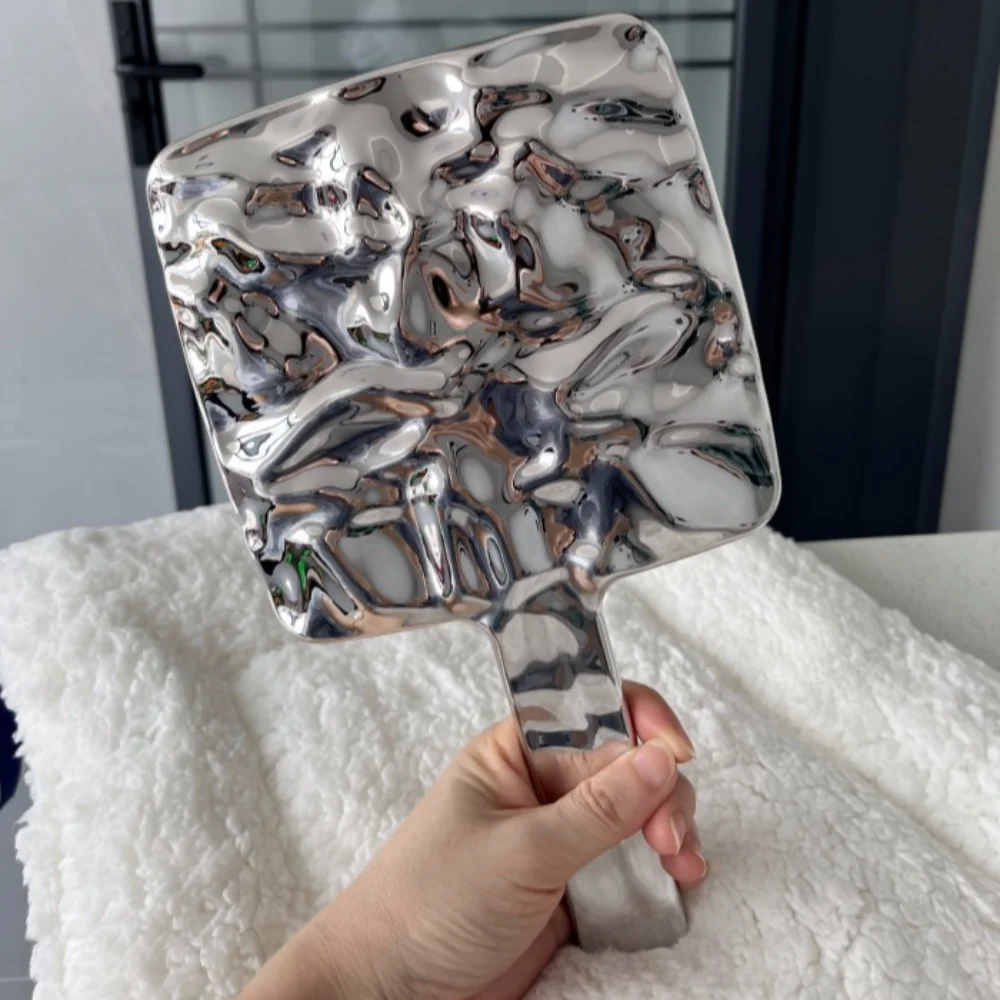 Espejo cuadrado de maquillaje para mujer, accesorio de belleza HD con mango galvanizado, pequeño, de una sola cara