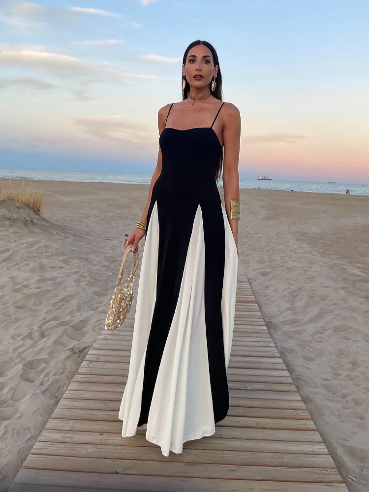 Vestido de retazos con tirantes para mujer, traje Sexy sin mangas, ajustado, elegante, para fiesta de noche, verano, 2024