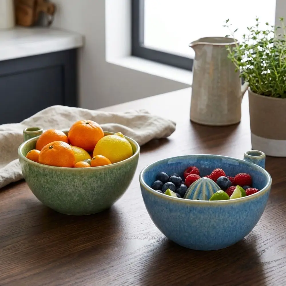 Ceramic Automatic Fruit Washing Bowl Built-In Drain Slots 360 Degree Rotating Dynamic Vortex Cleaning Bowl Self Spinning