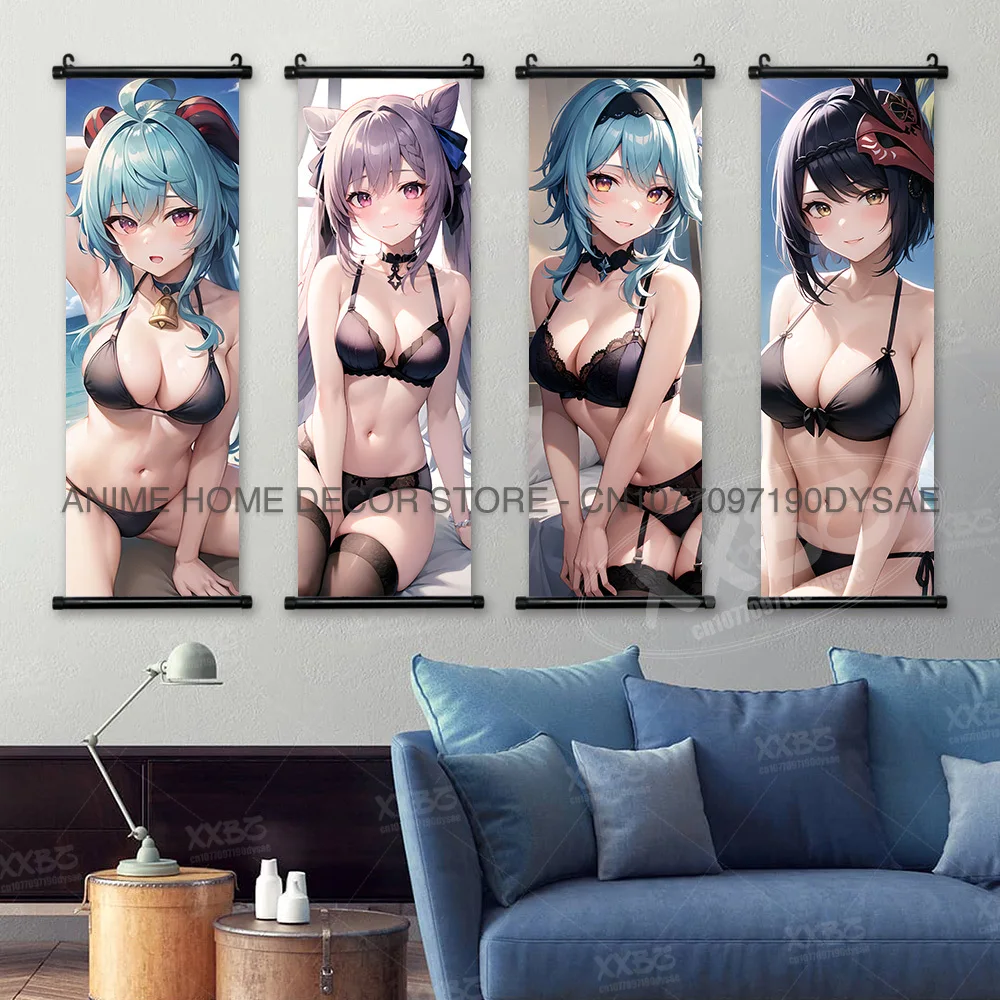 Genshin Impact Posters Anime Xingqiu Decorative Paintings Yun Jin Wall Artwork Xiangling Scrolls Picture Venti Home Decor Thoma