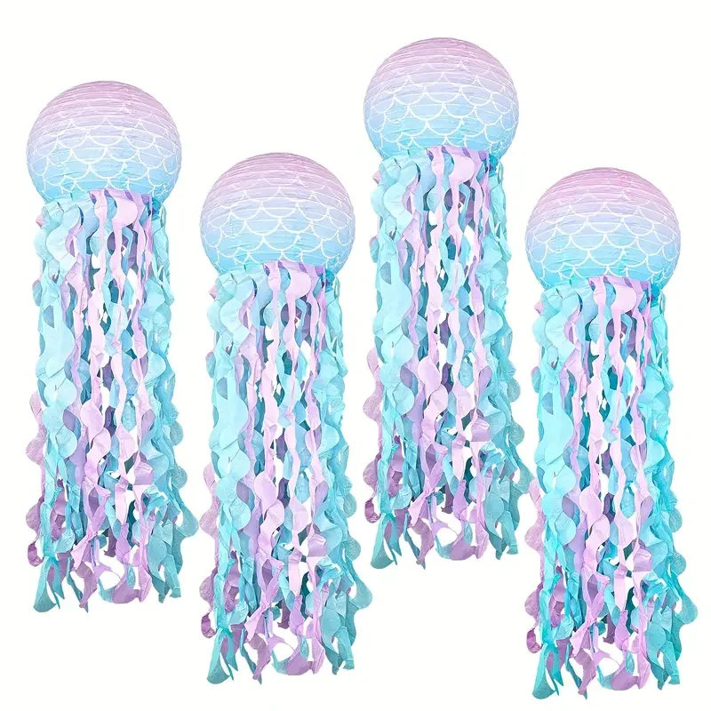 1/6pcs Mermaid Jellyfish Paper Lanterns For Mermaid Theme Party Under The Sea Ocean Birthday Wedding Party Decorations