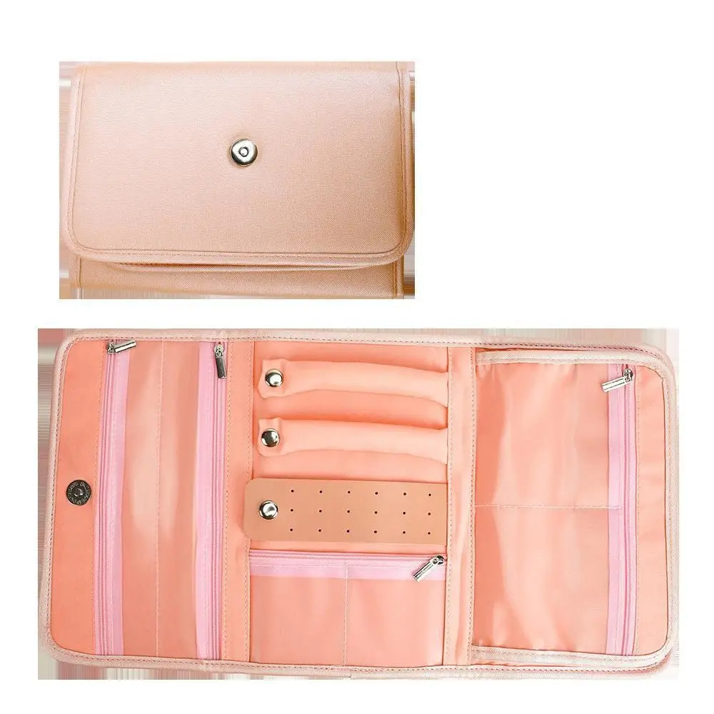 حقيبة تخزين المجوهرات القابلة للطي، تصميم كتاب من البولي يوريثان، جيوب شفافة، حقيبة تخزين قلادة محمولة مع سحاب متعدد الوظائف