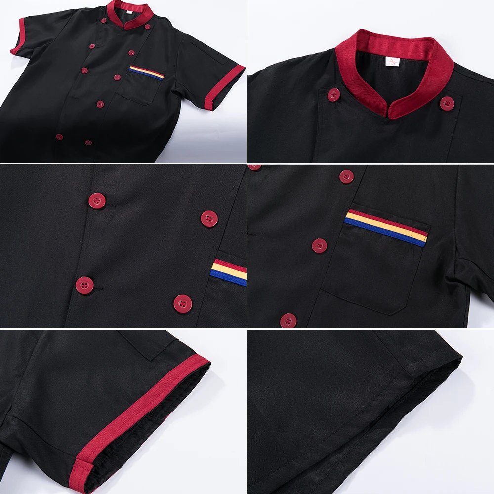 Abrigo de Chef para hombre, uniforme de cocinero, chaquetas de manga corta para cocinar, Tops de servicio de comida, ropa de trabajo para restaurante y panadería