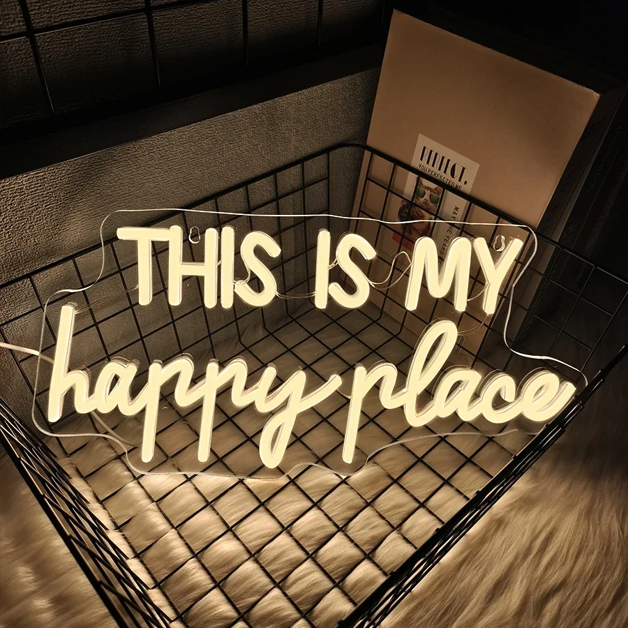 

Теплая белая светодиодная буквенная значок с питанием от USB, неоновая вывеска This Is My Happy Place, используется для комнаты, игровой комнаты, бара, клуба, декора Man Cave.