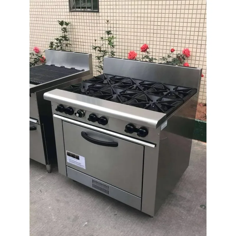 Custom Commercial Hotel Restaurant Supplies Heavy Duty Quality Stainless Steel 6  Burner Gas Stove with Oven