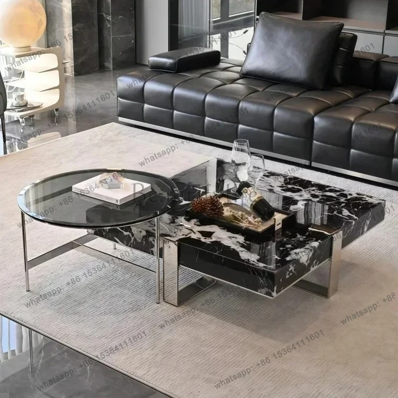 

Italian minimalist black coffee table modern marble square light luxury high-grade luxury stone coffee table