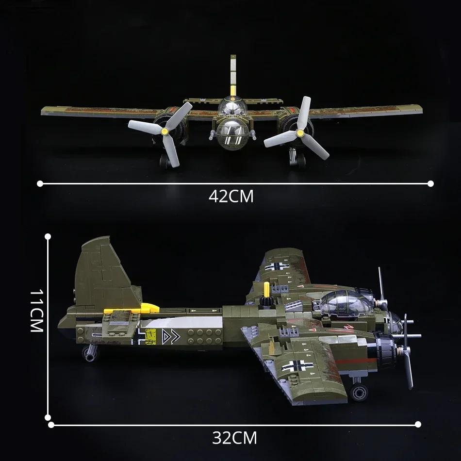 559pcs Military Ju-88 Bombing Plane Building Block WW2 Helicopter Army Weapon Soldier Model Bricks Kit Toy for Children