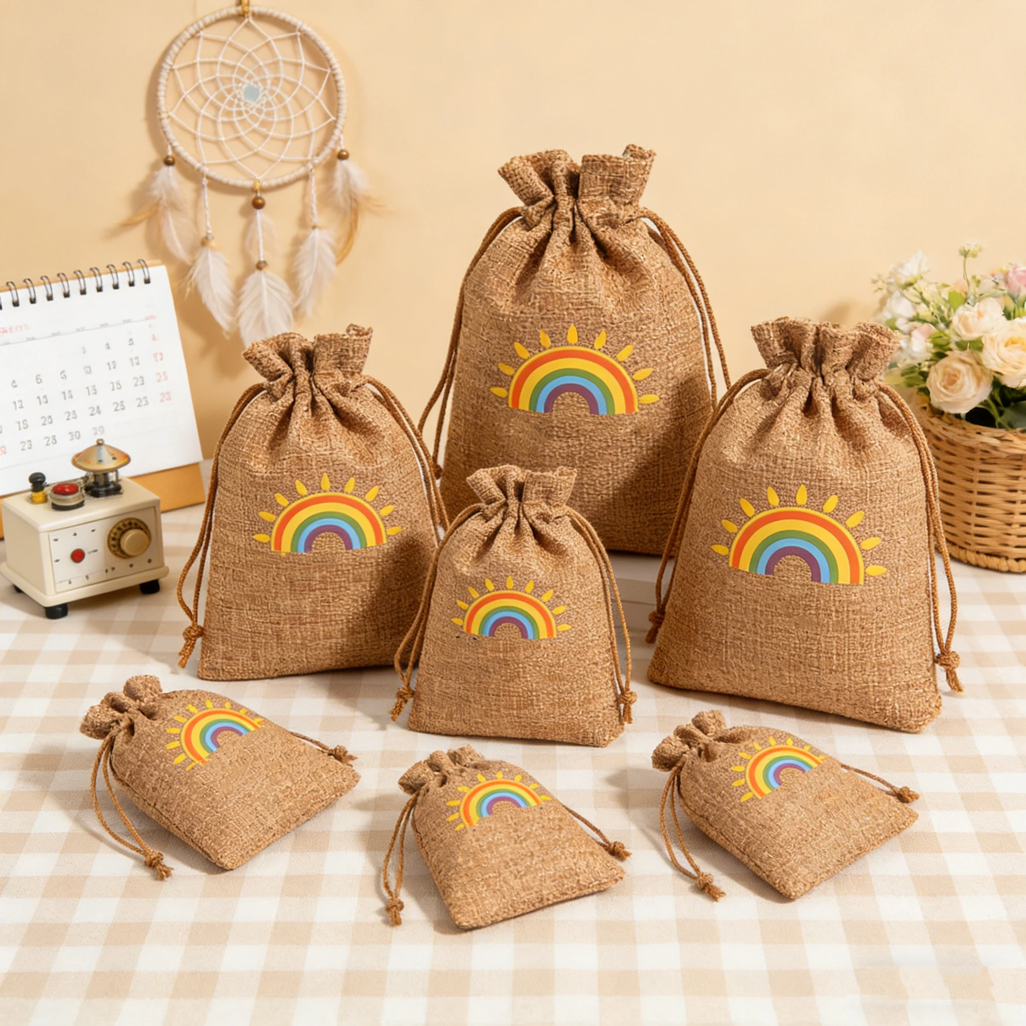 

50pcs Durable Burlap Gift Bags Wedding Hessian Jute Linen Jewelry Drawstring Pouches Custom Logo Necklace Earring Strong Sacks