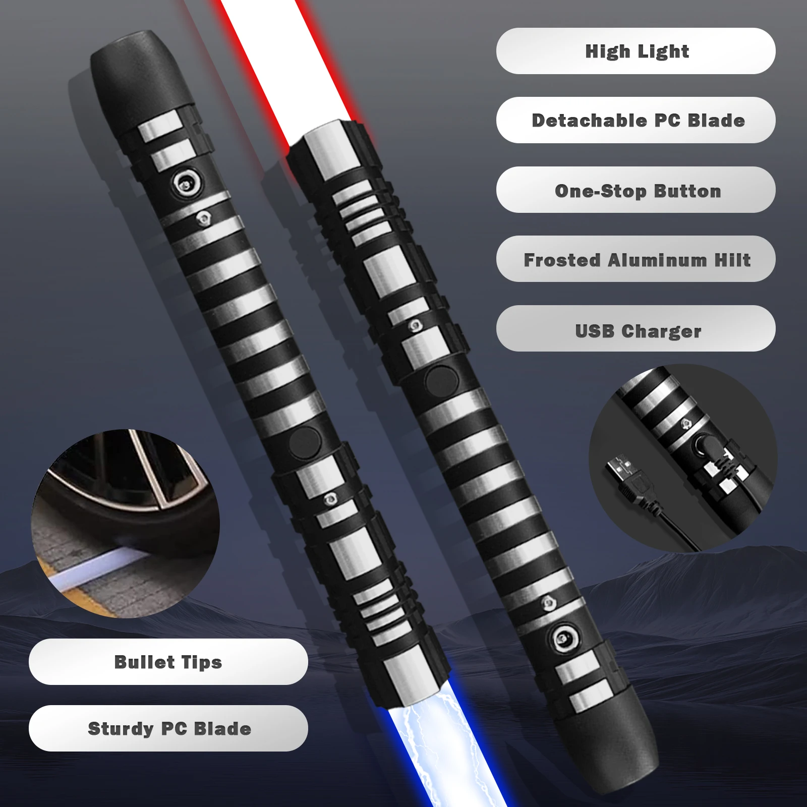 PHS Dueling Lightsabers,4 Modes Sounds for Adults,Black Metal Hilt Light up Sword Toys for Birthday Party Favors (99cm)