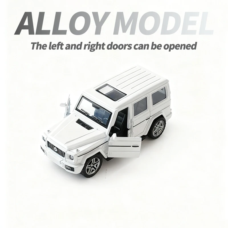 Auto natalizia classica in lega di classe G bianca, modello di auto prefabbricata in scala 1/4, doppie porte apribili, interno squisito, regalo perfetto per collezionisti, adatto per la decorazione domestica, decorazioni per feste, oggetti di scena fotografici, giocattoli per ragazzi e ragazze