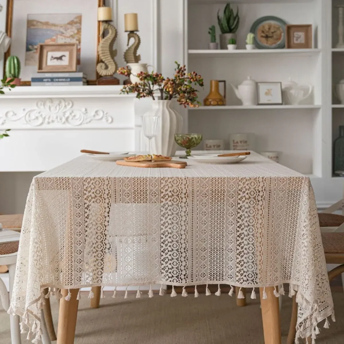 خمر فستان من الدانتيل مفرش المائدة النمط الأمريكي طاولة طعام القماش Ins الرعوية شرابة Obrus ديكور رف دي ميسا مأدبة #3