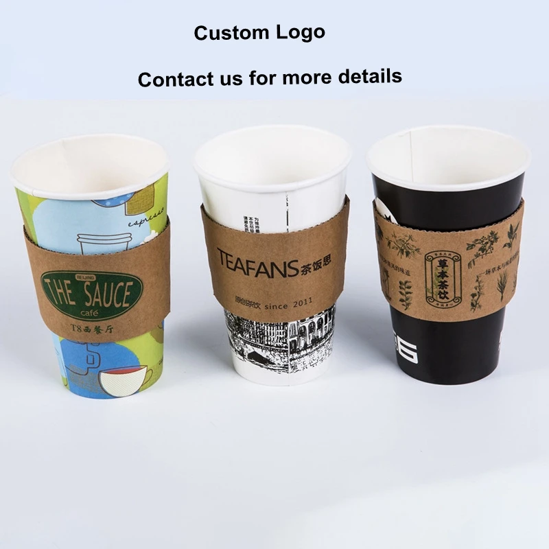 1000pcs Custom Disposable Coffee Cup Sleeves Kraft Corrugated Paper Cup Heat Insulation Sleeve Holder Disposable Cup Cover