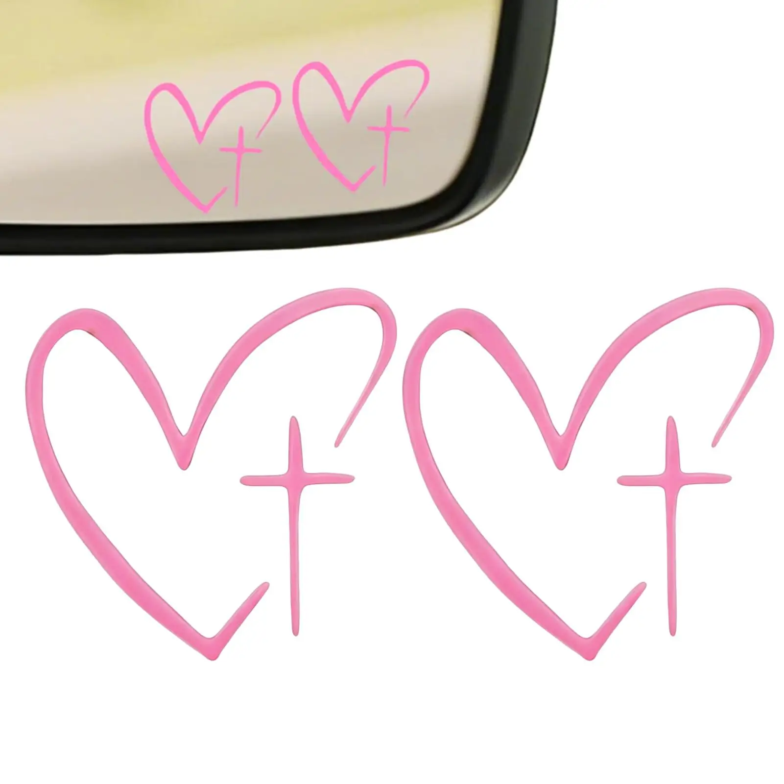 2Pcs/Set Heart Pattern Car Mirror Sticker Waterproof Universal Rearview Mirror Decal Sunproof Wear Resistant Heart Cross Sticker