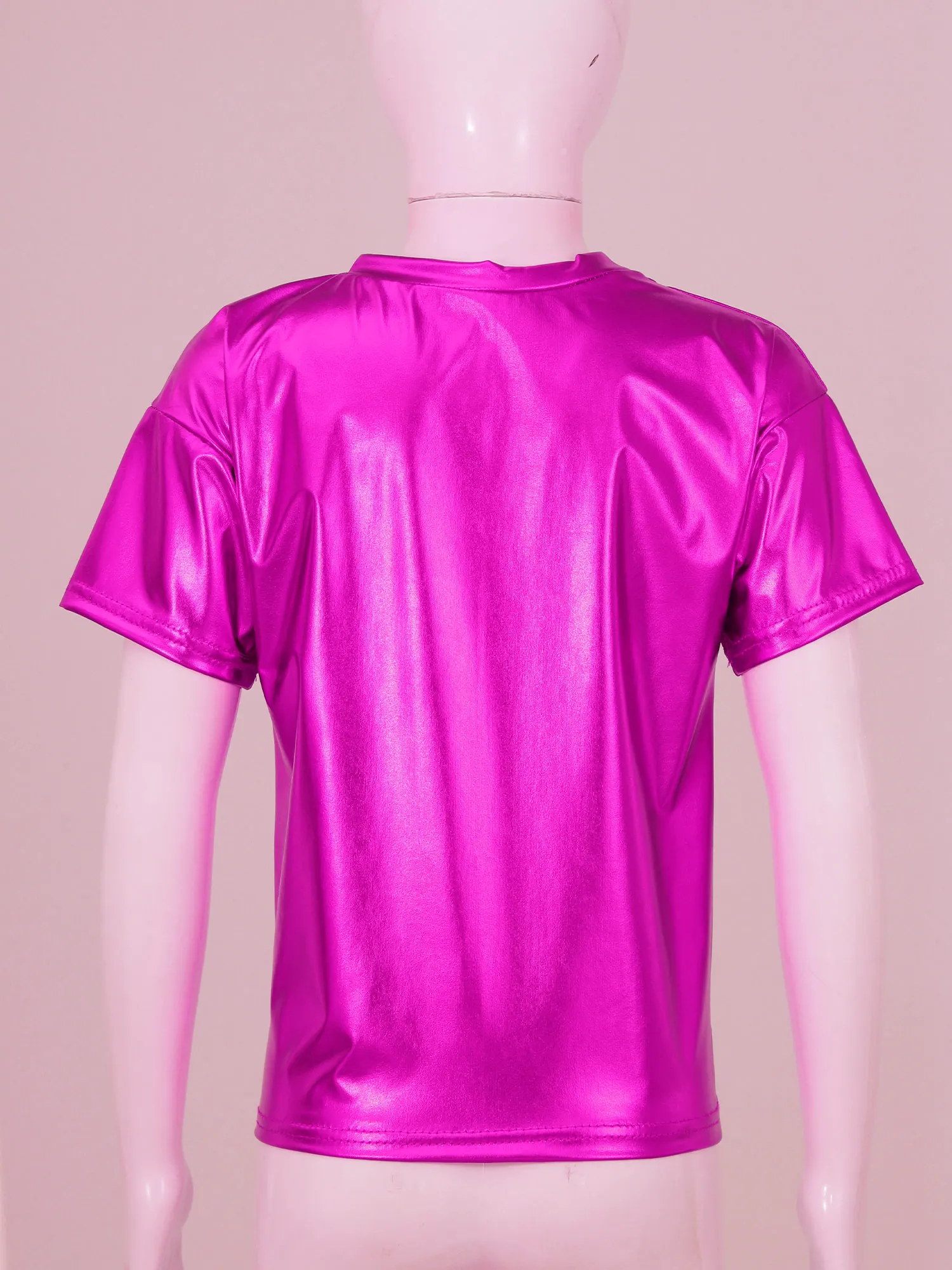 Kids Hip Hop Jazz Dance Performance Clothes Short Sleeve Metallic Shiny T-shirt Top Birthday School Party Dancewear Homewear