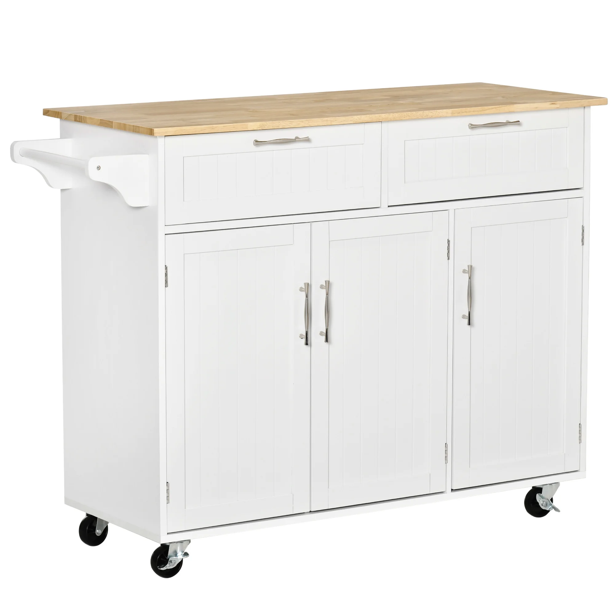 HOMCOM kitchen island with wheels 2 drawers 121x46x91 cm Oak and White