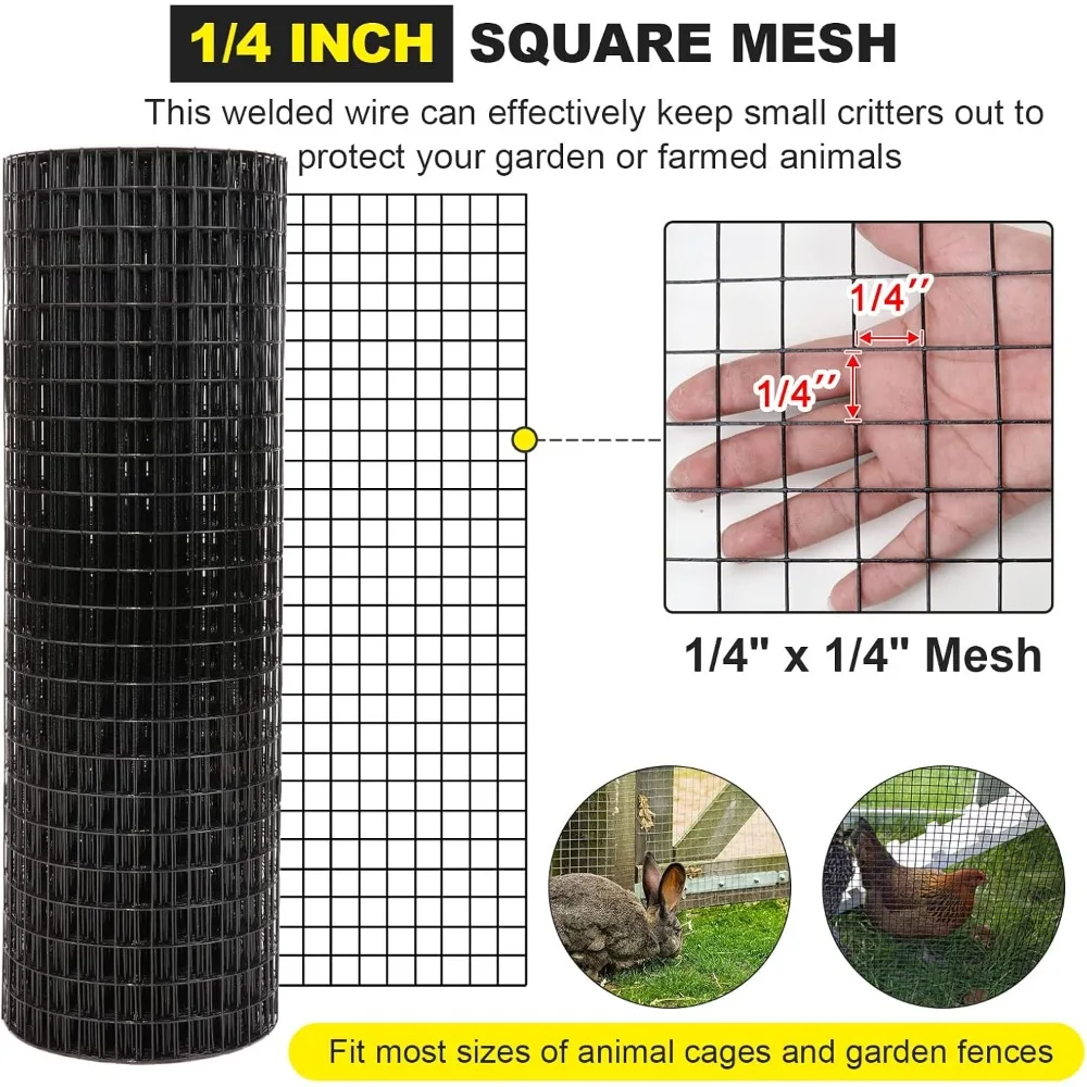 

24'' x 50' 1/4inch Hardware Cloth 19 Gauge Black Vinyl Coated Welded Fence Mesh for Home and Garden Fence and Home