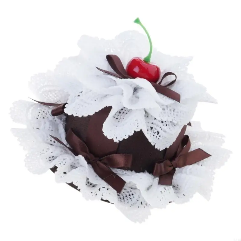 Delicate Girl Cake Hair Clip With Lace Trim Bowknot Decors Comfortable Top Hat Side Clip For Kids Special Occasion 6XDA