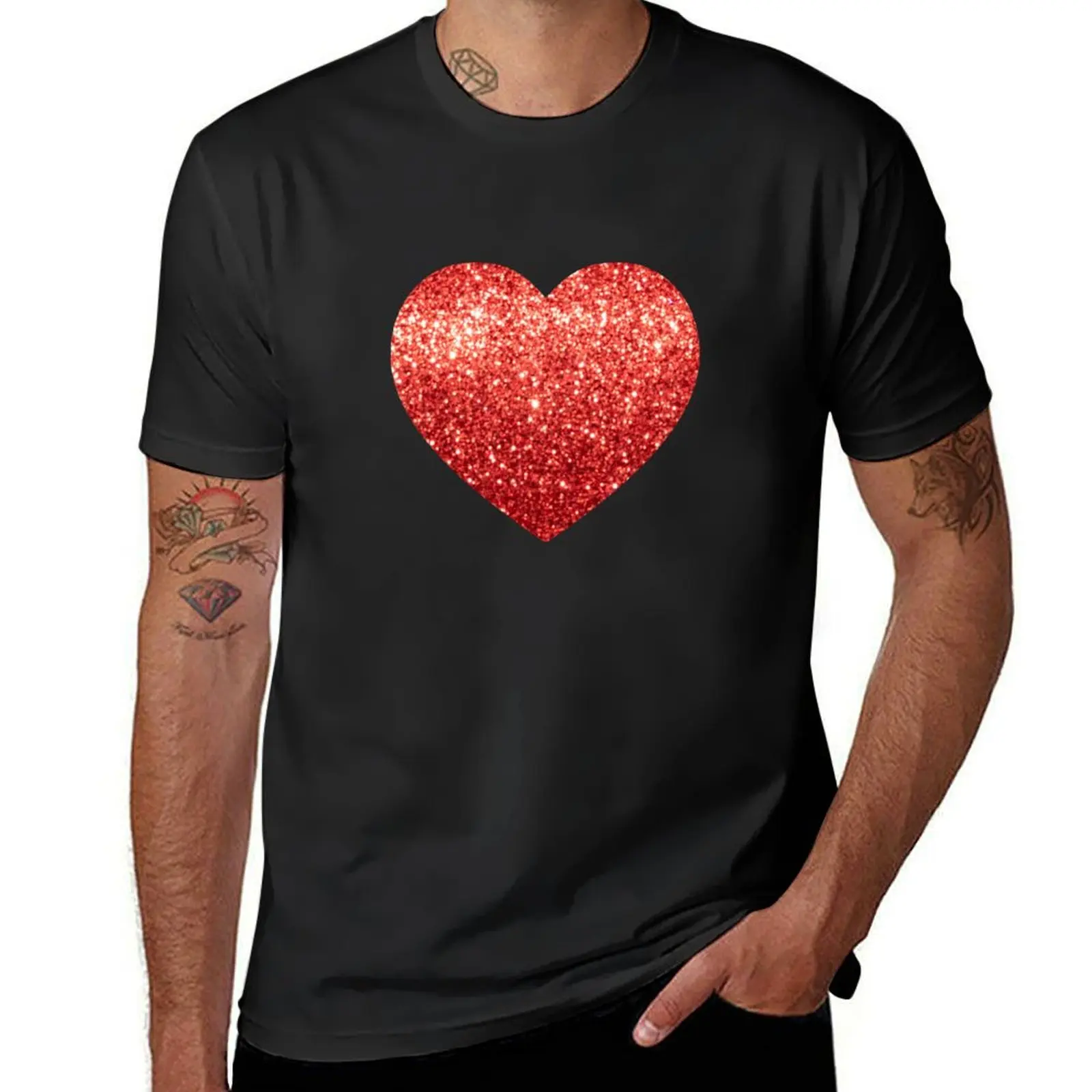 

Beautiful Red Glitter Heart Glamour T-Shirt kawaii clothes oversized aesthetic clothes summer top Men's t-shirt