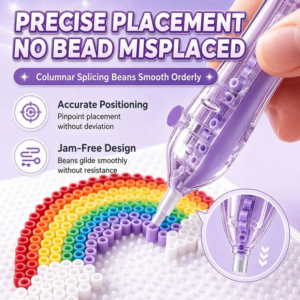 Press Type Perler Bead Shaking Pen Ergonomic with 5 Replaceable Bead Storage Pods Fuse Bead Placement Tool