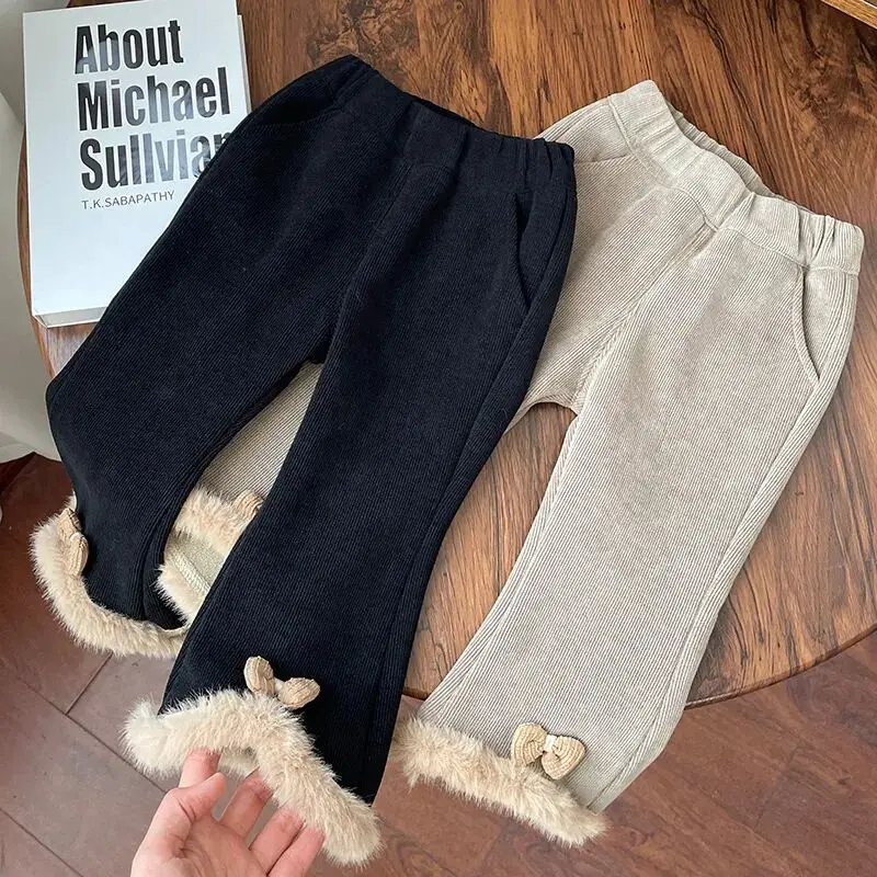 

Baby Girl Bell Bottom Pants Autumn and Winter One-piece Velvet Leggings New Children's Plus Velvet Thick Pants