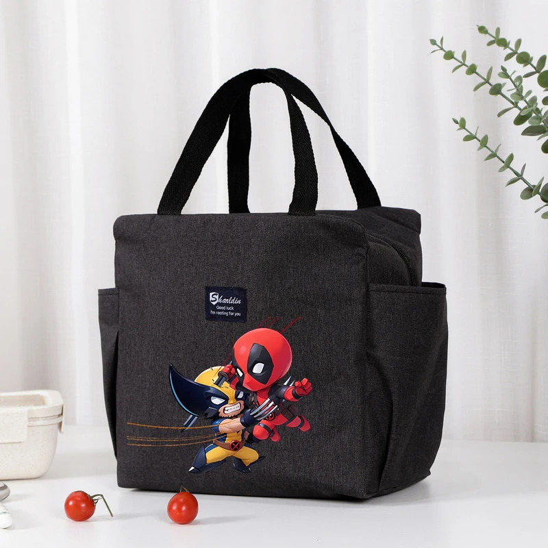 Marvels Deadpool & Wolverine Lunch Bags Anime Picnic Bag Cartoon Insulated Meal Storage Pack Kawaii Lunch Boxes for Kids Gift