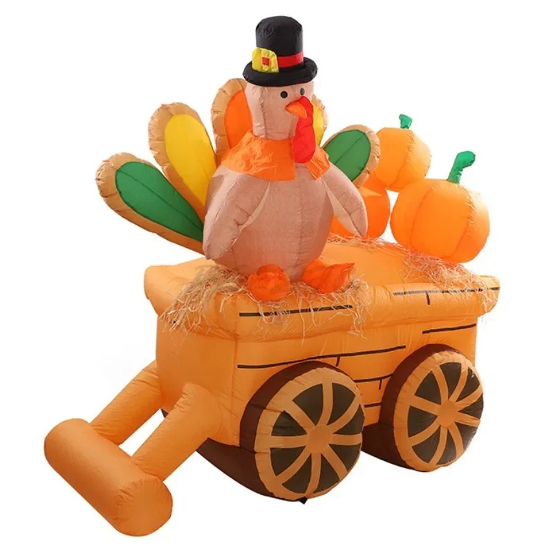 Turkey Pumpkin Cart Inflatable Model Harvest Festival Thanksgiving Air Model Polyester Fabric Strong Waterproof